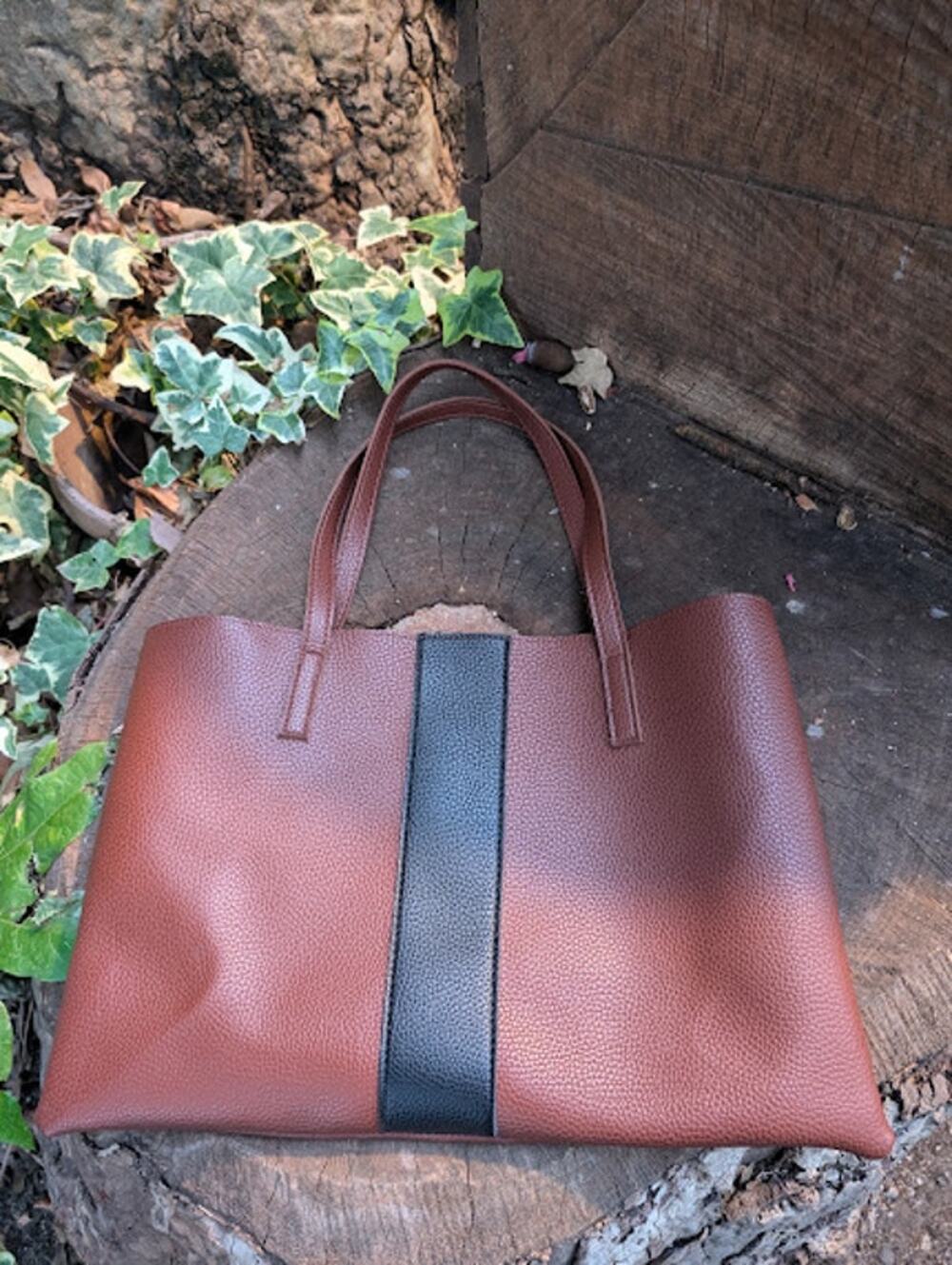 Vince Camuto Tote Bag Womens Brown Faux Leather Pebbled Shoulder Classic